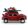 Διακοσμητικό Μεταλλικό Αυτοκίνητο Εποχής - Σκαραβαίος με Σανίδα Surf και Σωσίβιο (Κόκκινο)