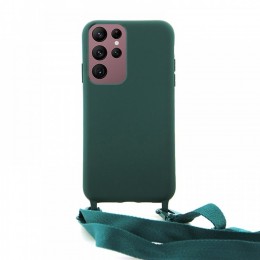 Θήκη OEM Σιλικόνης Matte Back Cover με Λουράκι για Samsung Galaxy S22 Ultra (Casal Green)