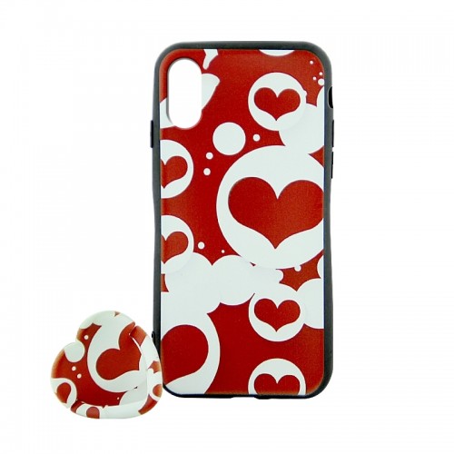 Θήκη με Popsockets Red and White Heart Back Cover για iPhone X/XS (Design)