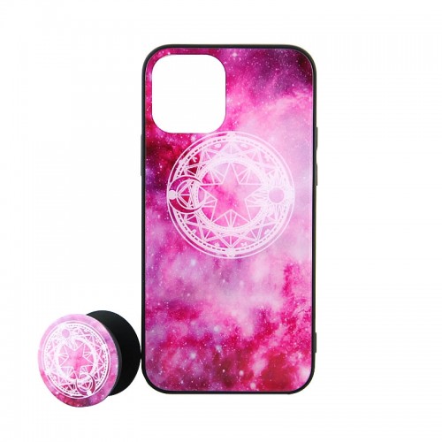 Θήκη Glass με Popsocket Pink Galaxy Sun Moon Back Cover για Xiaomi Redmi 9C (Design)