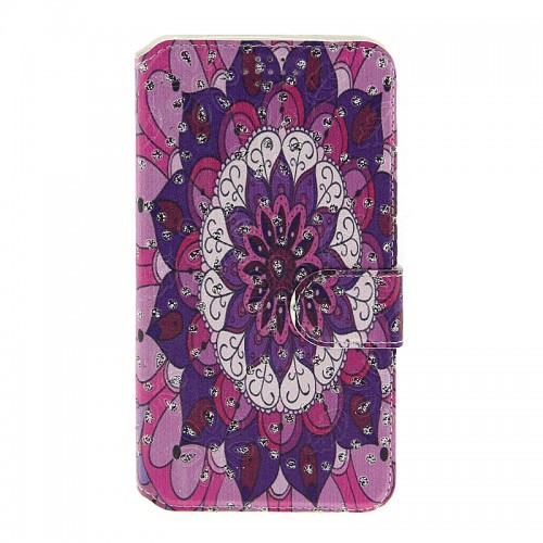 Θήκη Strass Pink Purple Flowers Flip Cover για Universal 5.8-6.0 (Design)