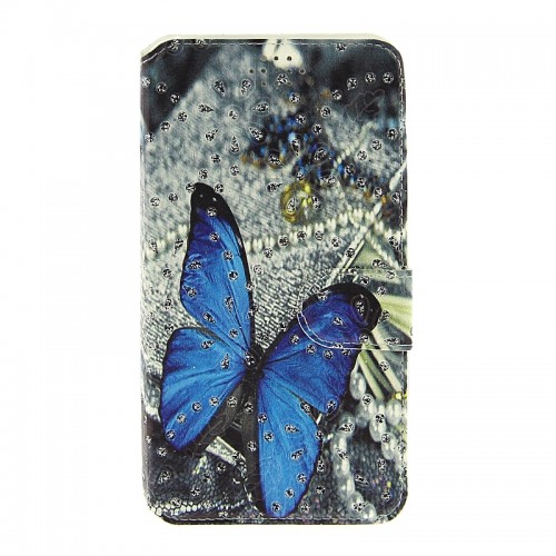 Θήκη Strass Blue Butterfly Flip Cover για Universal 3.8-4.3 (Design)