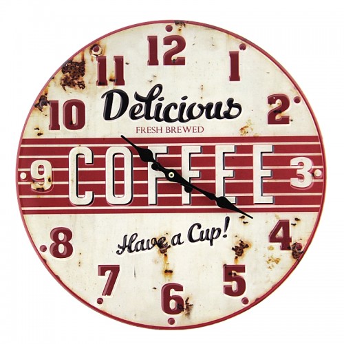 Μεταλλικό Ρολόι Τοίχου Delicious Coffee (Άσπρο)