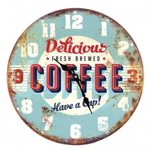 Μεταλλικό Ρολόι Τοίχου Delicious Coffee (Γαλάζιο)