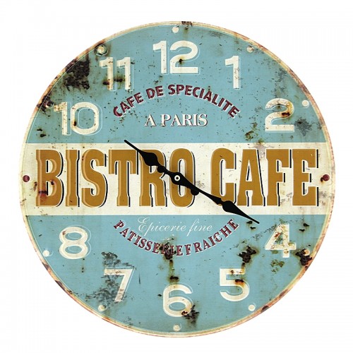 Μεταλλικό Ρολόι Τοίχου Bistro Cafe (Γαλάζιο)