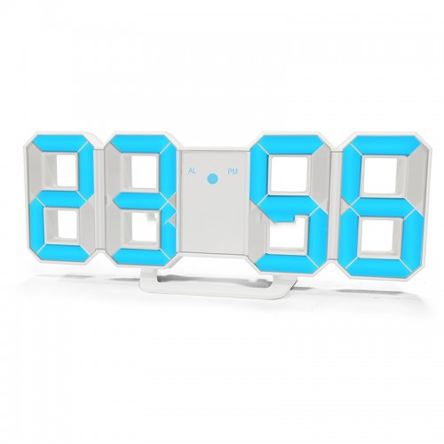 LED Επιτραπέζιο Ψηφιακό Ρολόι-Ξυπνητήρι με Γαλάζια Ένδειξη Ώρας (Άσπρο) 