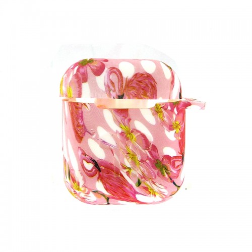 Θήκη Silicone Pink Hibiscus & Flamingo με Κλιπ για Apple AirPods (Design)