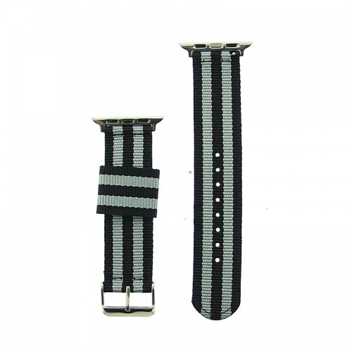 Ανταλλακτικό Λουράκι OEM Υφασμάτινο με Hermes Strap για Apple Watch 42/44mm (Μαύρο-Γκρι)