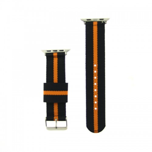 Ανταλλακτικό Λουράκι OEM Υφασμάτινο με Hermes Strap για Apple Watch 42/44mm (Μαύρο-Πορτοκαλί)