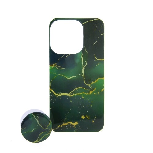 Θήκη Σιλικόνης με Popsocket Back Cover Marble για iPhone 15 Pro (Σκούρο Πράσινο)