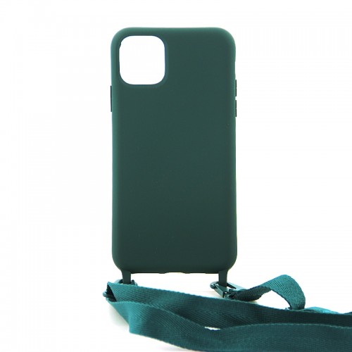 Θήκη OEM Σιλικόνης Matte Back Cover με Λουράκι για iPhone 11 Pro (Casal Green)