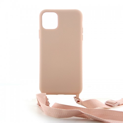 Θήκη OEM Σιλικόνης Matte Back Cover με Λουράκι για iPhone 11 Pro Max (Pale Pink)