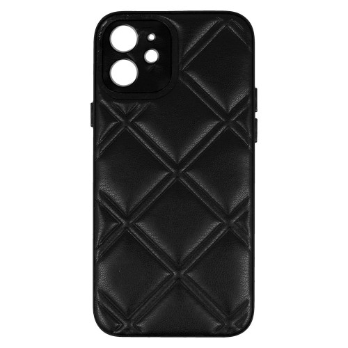 Θήκη 3D Quilted Leather με Προστασία Κάμερας Back Cover για iPhone 12 (Μαύρο)