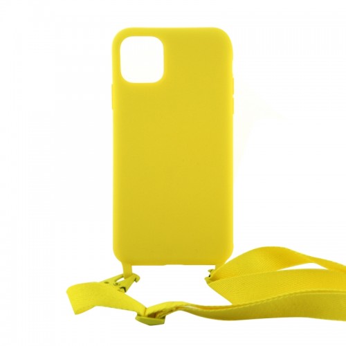 Θήκη OEM Σιλικόνης Matte Back Cover με Λουράκι για iPhone 11 Pro Max (Canary Yellow)