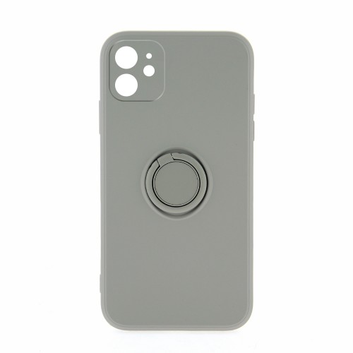 Θήκη Silicone Ring Back Cover με Προστασία Κάμερας για iPhone 12 (Γκρί)