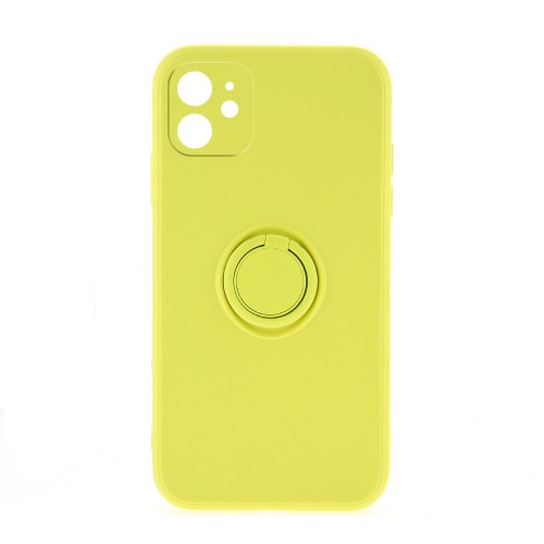 Θήκη Silicone Ring Back Cover με Προστασία Κάμερας για iPhone 12 (Κίτρινο)