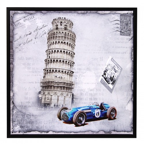 Διακοσμητικό Κάδρο 59x59 Tower of Pisa & Blue Car (Design)