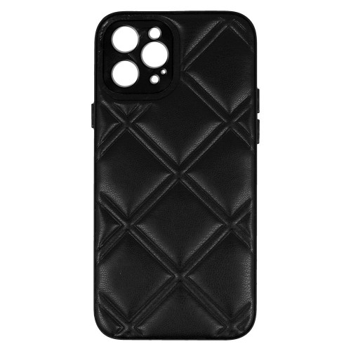 Θήκη 3D Quilted Leather με Προστασία Κάμερας Back Cover για iPhone 13 Pro (Μαύρο)
