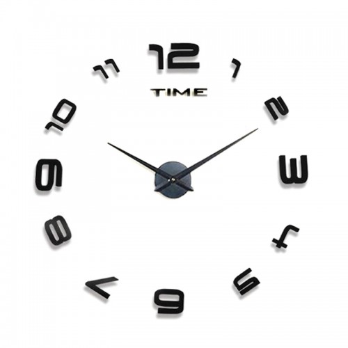 Αυτοκόλλητο Ρολόι Τοίχου 3D 12S008-BF (Μαύρο) 