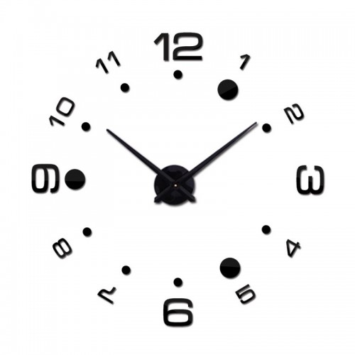 Αυτοκόλλητο Ρολόι Τοίχου 3D 12S013-BF (Μαύρο)
