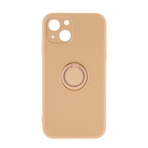 Θήκη Silicone Ring Back Cover με Προστασία Κάμερας για iPhone 14 (Σομόν)