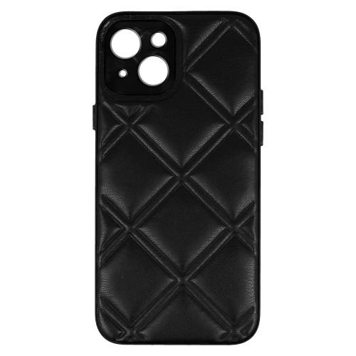 Θήκη 3D Quilted Leather με Προστασία Κάμερας Back Cover για iPhone 14 (Μαύρο)
