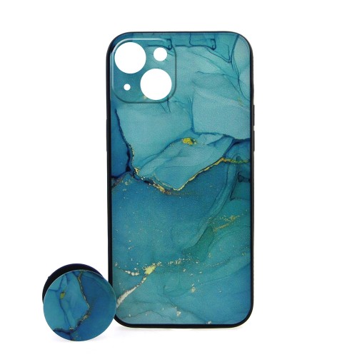 Θήκη MyMobi Teal Marble Back Cover με Προστασία Κάμερας και Popsocket για iPhone 14 (Design)