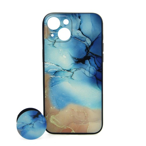Θήκη MyMobi Blue and Tan Marble Back Cover με Προστασία Κάμερας και Popsocket για iPhone 14 (Design) 