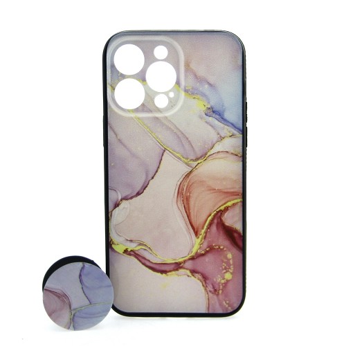 Θήκη MyMobi Crepe Marble Back Cover με Προστασία Κάμερας και Popsocket για iPhone 14 Pro (Design)