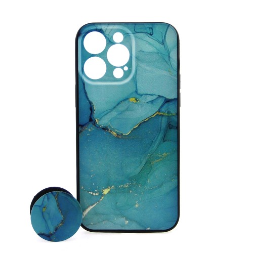 Θήκη MyMobi Teal Marble Back Cover με Προστασία Κάμερας και Popsocket για iPhone 14 Pro (Design) 