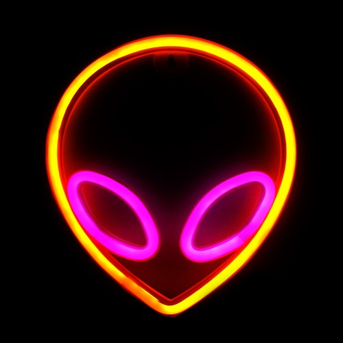 Επιτοίχιο Φωτιστικό Neon-LED σε Σχήμα Alien (Κίτρινο - Ρόζ)