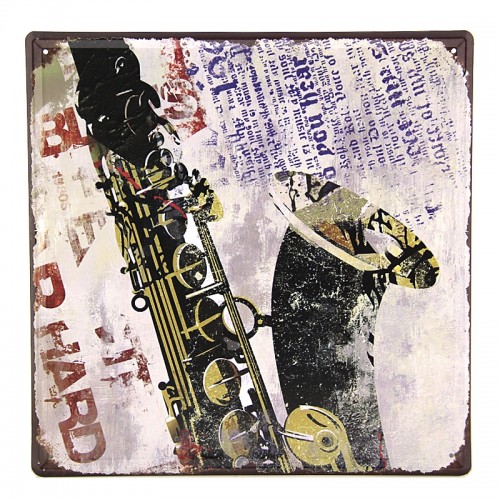 Μεταλλική Διακοσμητική Πινακίδα Τοίχου Vintage Saxophone 30X30