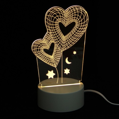 Επιτραπέζιο 3D Φωτιστικό LED σε Σχήμα Two Hearts and Snow (Άσπρο)