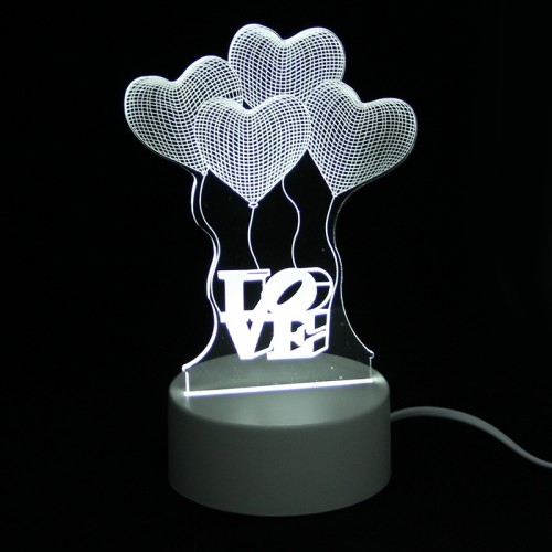 Επιτραπέζιο 3D Φωτιστικό LED σε Σχήμα Three Hearts Love (Άσπρο)