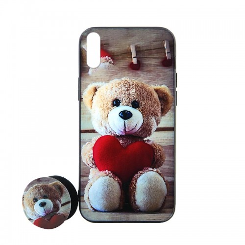 Θήκη Glass με Popsocket Teddy Bear with Red Heart Back Cover για Xiaomi Redmi 9A (Design)