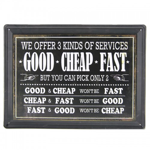 Μεταλλική Διακοσμητική Πινακίδα Τοίχου Good Cheap Fast 30X40