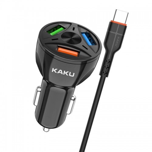 Φορτιστής Αυτοκινήτου Kaku KSC- 493 με 3 θύρες USB και καλώδιο Type C (Μαύρο)