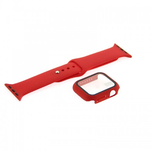 Θήκη Προστασίας με Tempered Glass & Λουράκι Σιλικόνης για Apple Watch 42mm  (Κόκκινο)