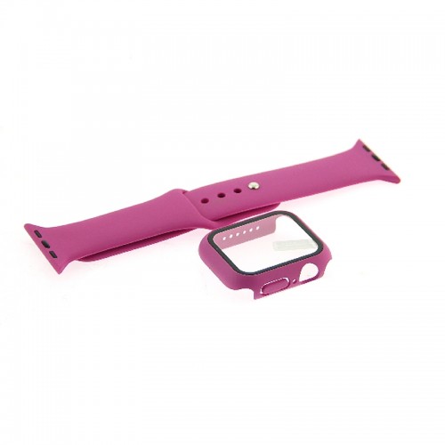 ήκη Προστασίας με Tempered Glass & Λουράκι Σιλικόνης για Apple Watch 41mm (Φούξ)
