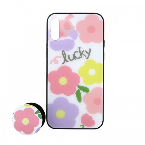 Θήκη Glass με Popsocket Lucky Flowers Back Cover για Xiaomi Redmi 9A (Design)