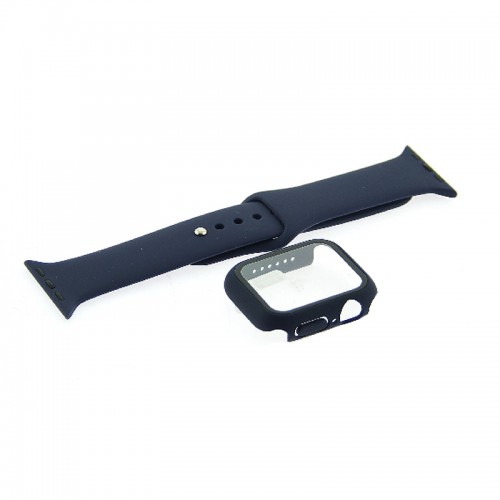 Θήκη Προστασίας με Tempered Glass & Λουράκι Σιλικόνης για Apple Watch 45mm (Midnight Blue) 