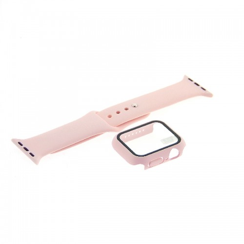 Θήκη Προστασίας με Tempered Glass & Λουράκι Σιλικόνης για Apple Watch 41mm (Pink Sand) 
