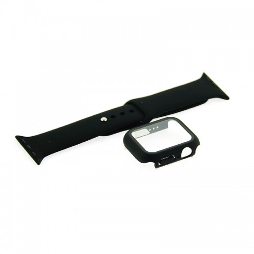 Θήκη Προστασίας με Tempered Glass & Λουράκι Σιλικόνης για Apple Watch 42mm  (Μαύρο)