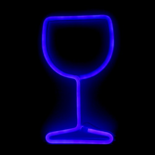 Επιτοίχιο Φωτιστικό Neon-LED σε Σχήμα Ποτήρι Κρασιού (Μπλε)