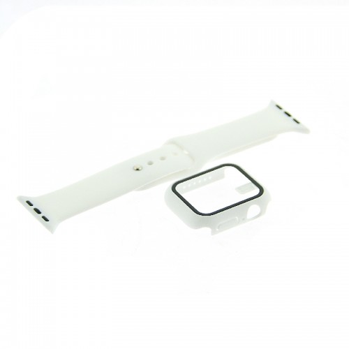 Θήκη Προστασίας με Tempered Glass & Λουράκι Σιλικόνης για Apple Watch 40mm (Άσπρο) 
