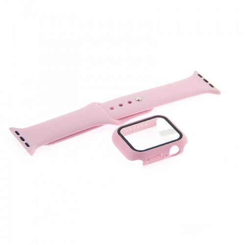 Θήκη Προστασίας με Tempered Glass & Λουράκι Σιλικόνης για Apple Watch 44mm  (Ροζ)