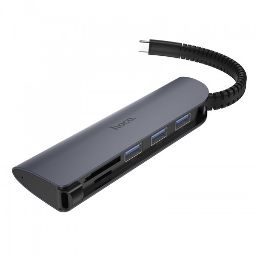 Αντάπτορας Hoco HB17 Type-C σε 3x USB 3.0 & SD & TF Card Reader (Γκρι)
