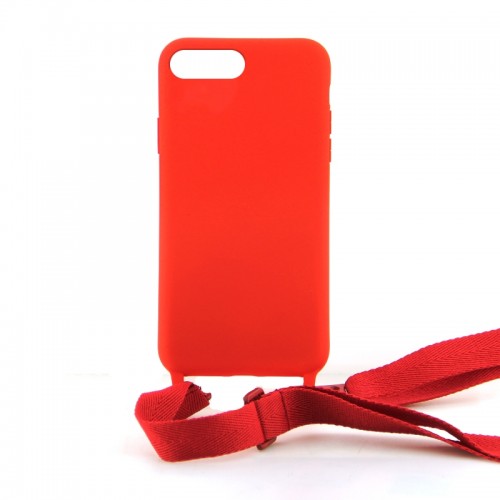 Θήκη OEM Σιλικόνης Matte Back Cover με Λουράκι για iPhone 7/8 Plus (Red)