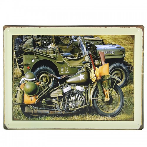 Μεταλλική Διακοσμητική Πινακίδα Τοίχου Army Old Motorcycle 30X40