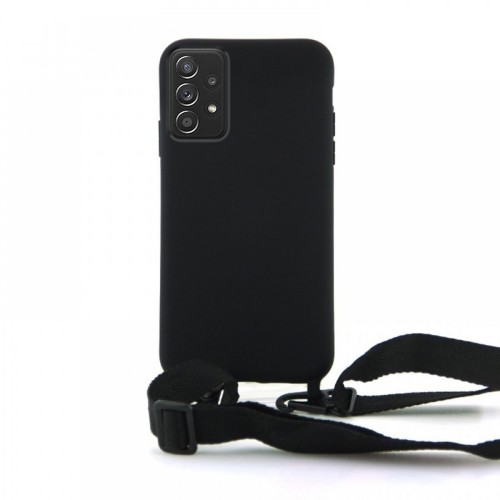 Θήκη OEM Σιλικόνης Matte Back Cover με Λουράκι για Samsung Galaxy A52 / A52 5G (Black) 